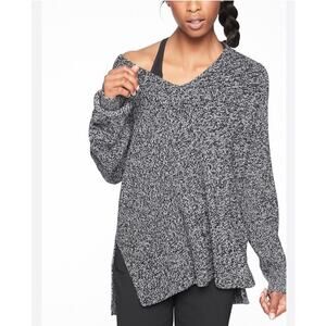 Athleta Switchback Wool Chunky Knit Oversized V-Neck Sweater Size S Black/Gray